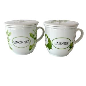 Two Teacups from The Tuscany Collection Japan with Strainer and Lid